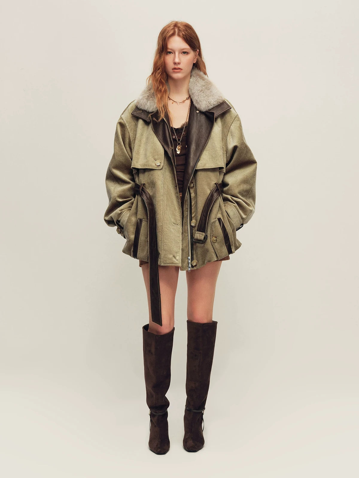 Firelady Fur Women's Vintage Traveler Extended-Length Parka - Gray-Green, front view
