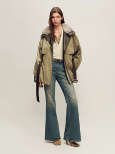 Firelady Fur Women's Vintage Traveler Extended-Length Parka - Gray-Green, open styling