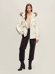 Firelady Fur Women's Hooded Down Parka - Detachable Fur Trim in Salt Sea Beige - view 3