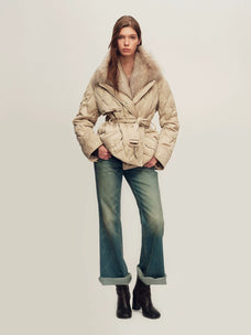 Firelady Fur Women's Quilted Down Jacket - Detachable Fox Fur Collar in Soft Nude Pink - view 2