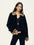 Firelady Fur Women's Merino Shearling Jacket - Leopard Fur Collar and Cuffs in Black - front half