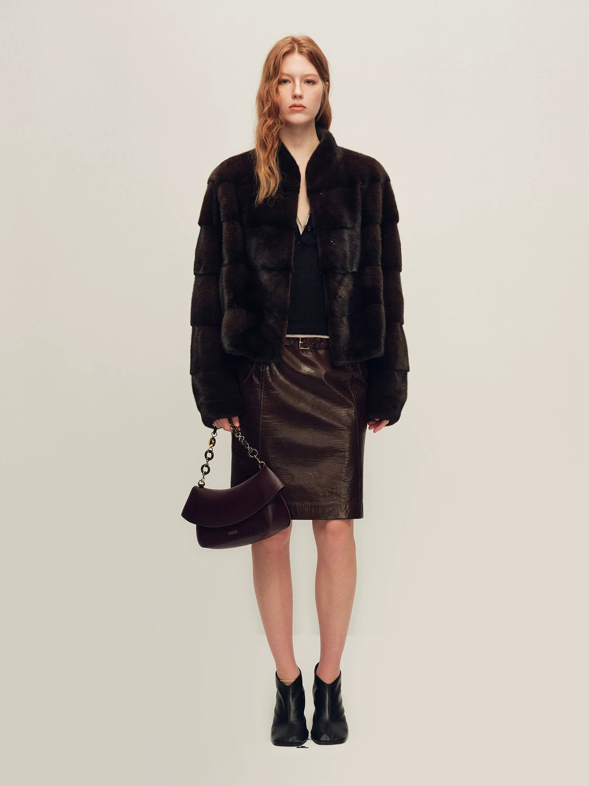 Firelady Fur Women's Cropped Mink Fur Jacket - Stand Collar in Natural Mahogany - view 2