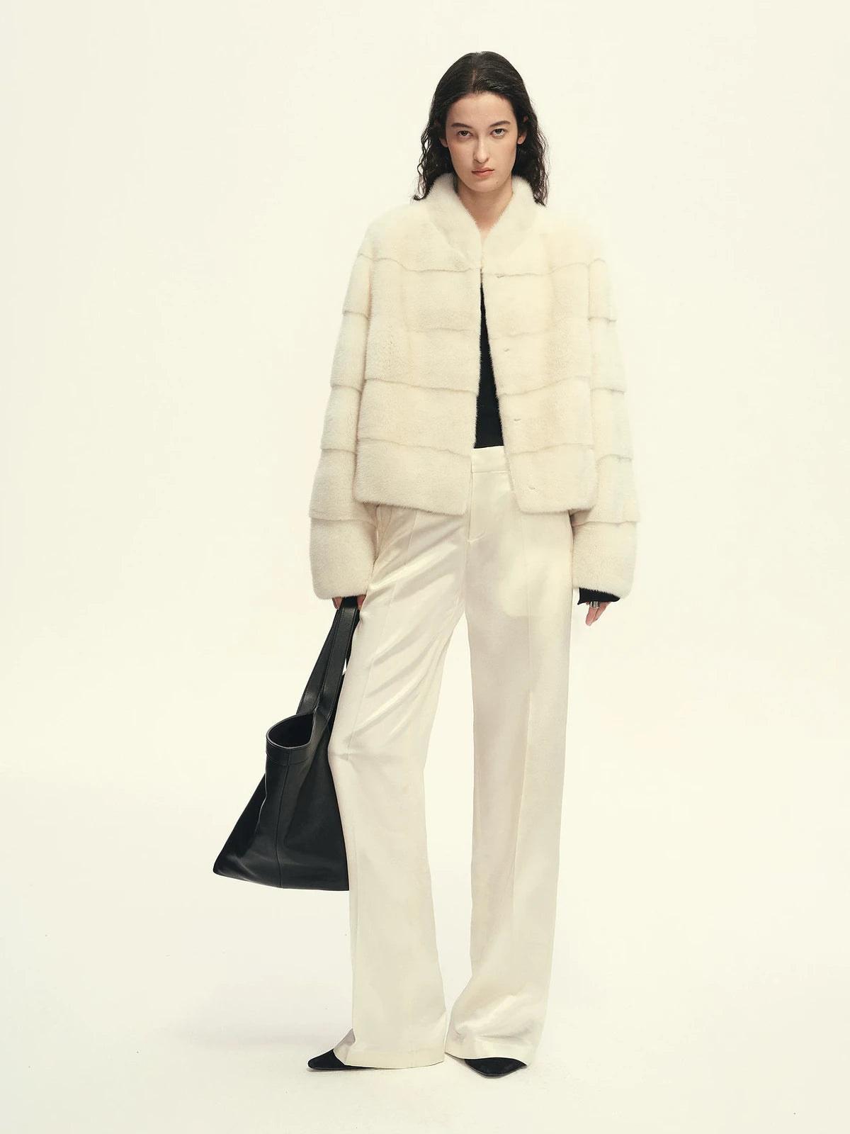 Firelady Fur Women's Cropped Mink Fur Jacket - Stand Collar in Natural Pearl - view 2
