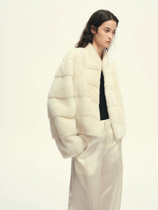 Firelady Fur Women's Cropped Mink Fur Jacket - Stand Collar in Natural Pearl - view 3