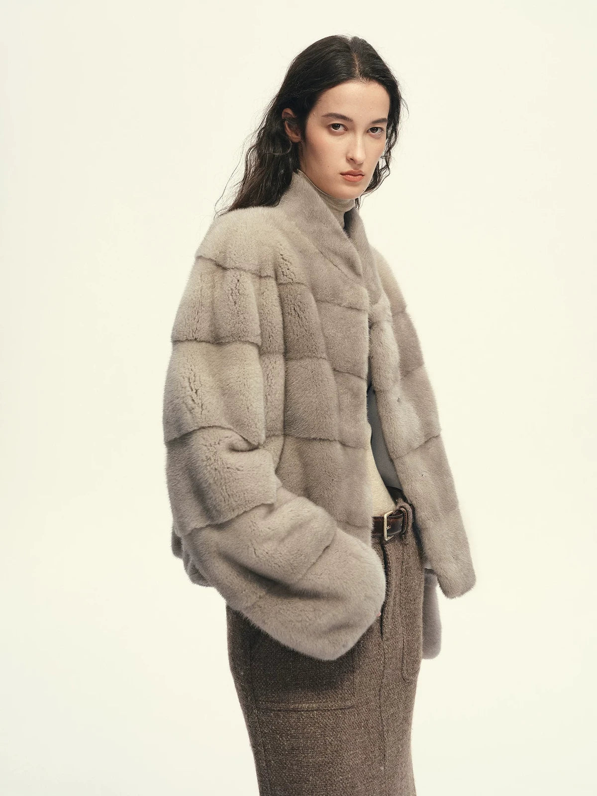 Firelady Fur Women's Cropped Mink Fur Jacket - Stand Collar in Natural Silver Blue - view 3