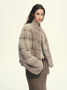 Firelady Fur Women's Cropped Mink Fur Jacket - Stand Collar in Natural Silver Blue - view 3