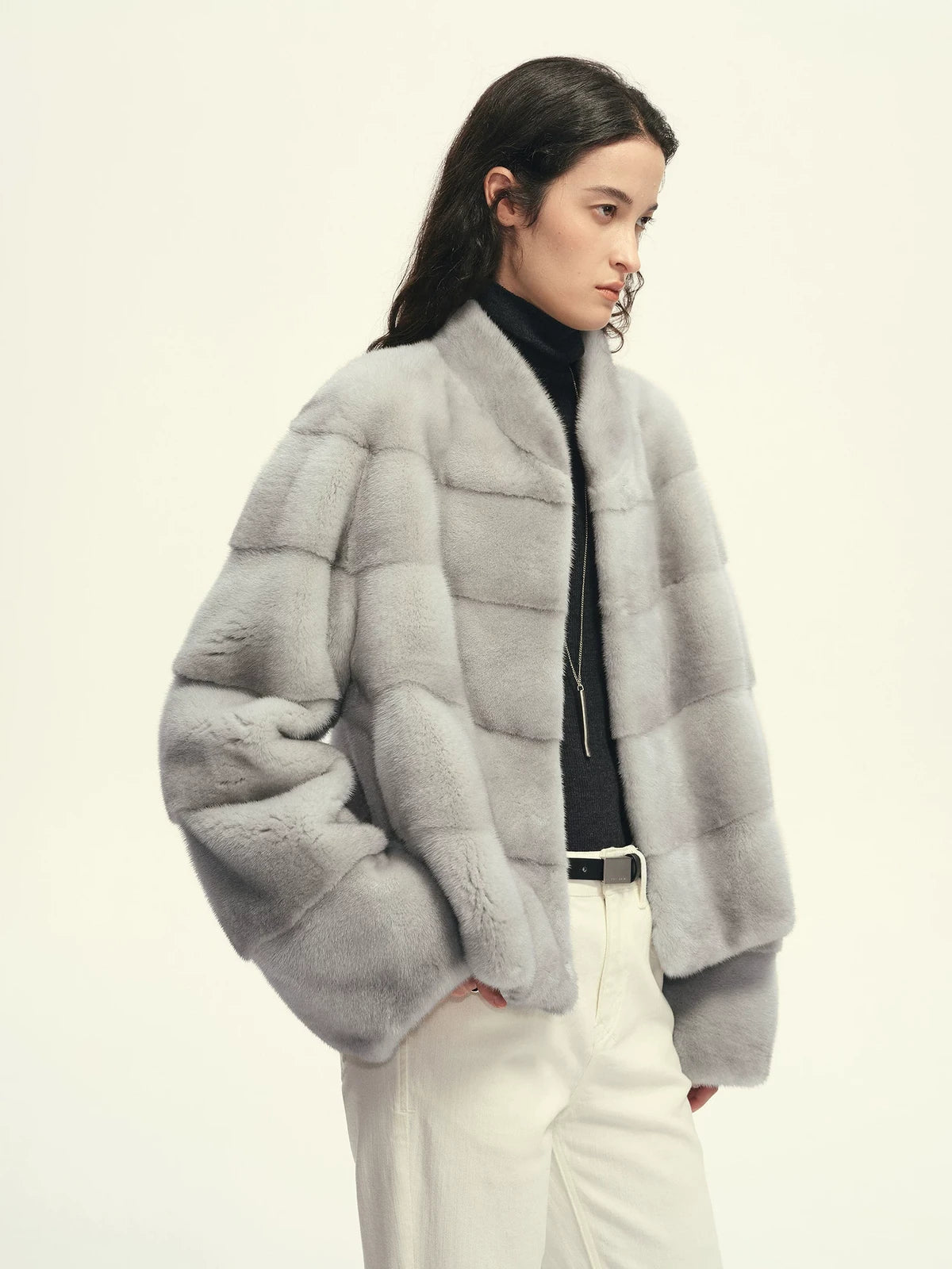 Firelady Fur Women's Cropped Mink Fur Jacket - Stand Collar in Sapphire Blue - view 3