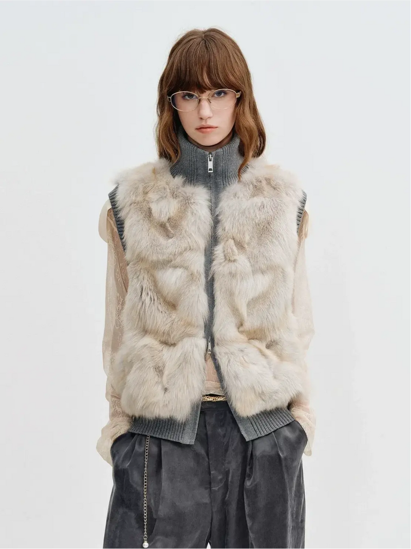 Firelady Fur Women's Fox Fur Knit Vest with Zip Front