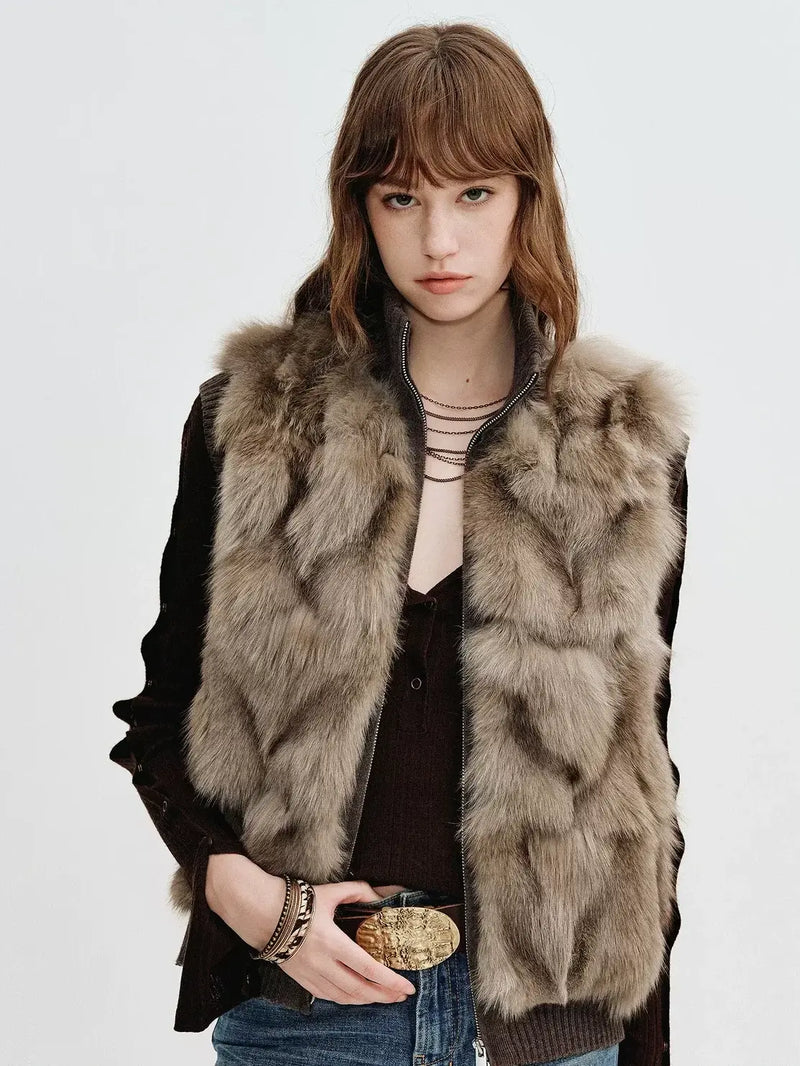 Firelady Fur Women's Fox Fur Knit Vest with Zip Front