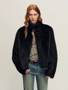 Firelady Fur Women's Toscana Shearling Jacket - Convertible Stand Collar in Black - view 2