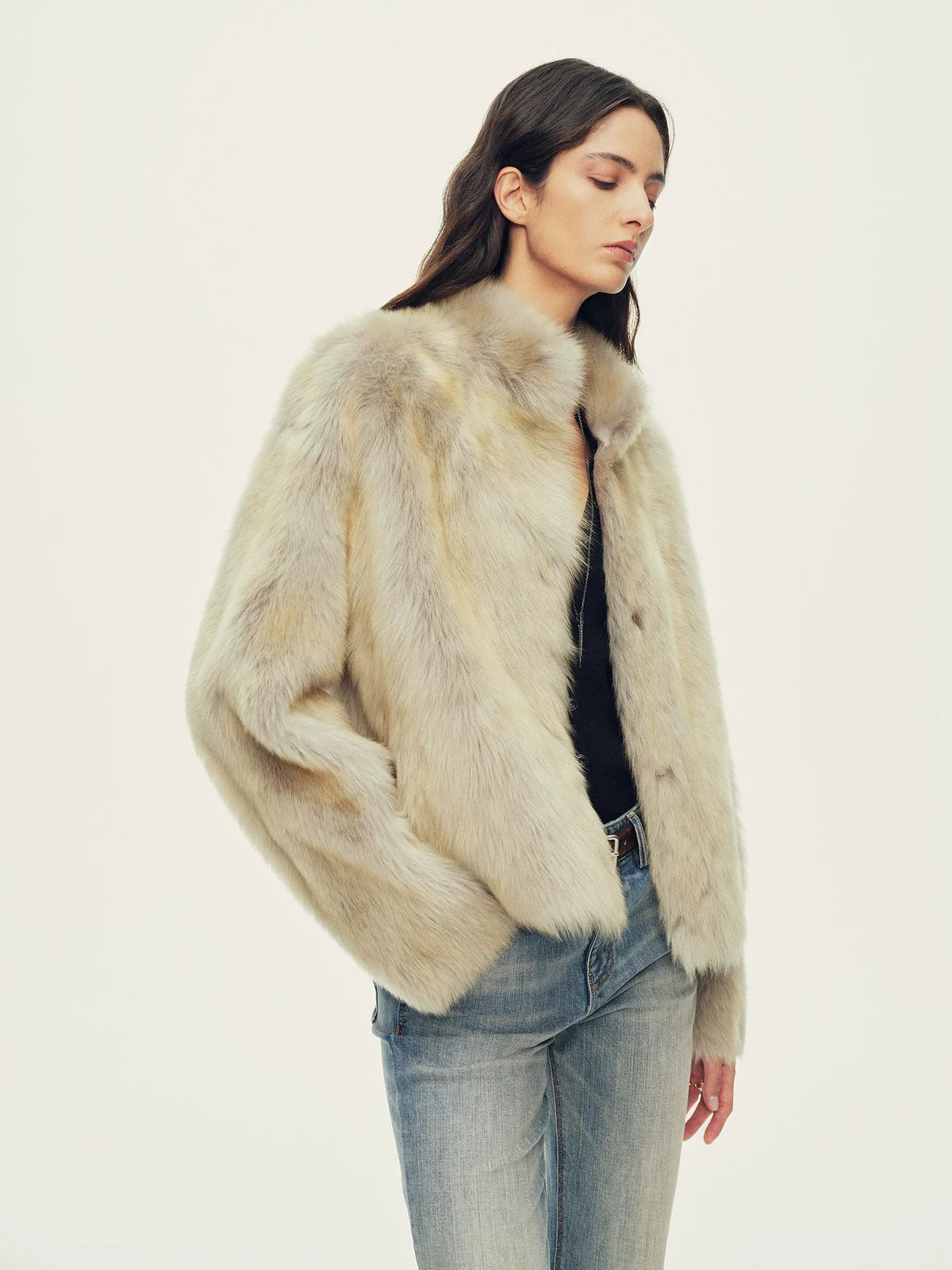 Firelady Fur Women's Toscana Shearling Jacket - Convertible Stand Collar in Cool Gray - view 2