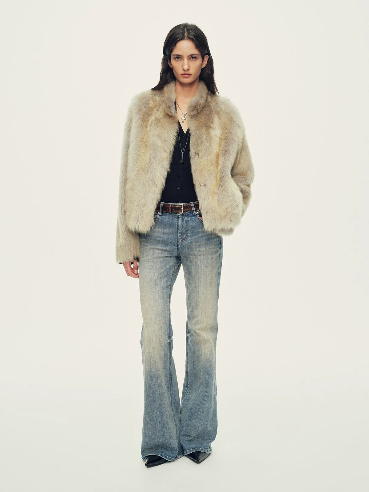 Firelady Fur Women's Toscana Shearling Jacket - Convertible Stand Collar in Cool Gray - view 3