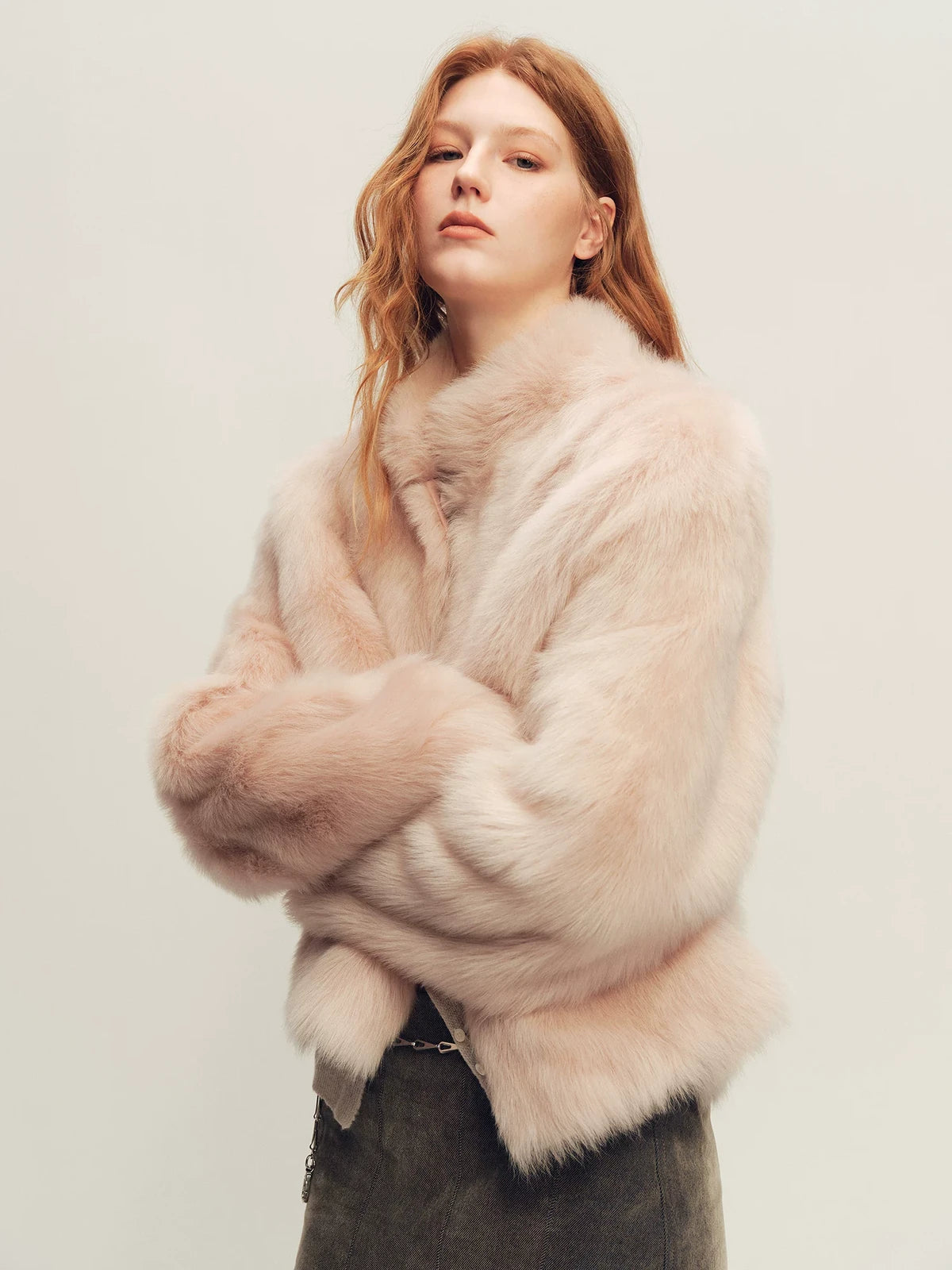 Firelady Fur Women's Toscana Shearling Jacket - Convertible Stand Collar in Dusty Pink - view 2
