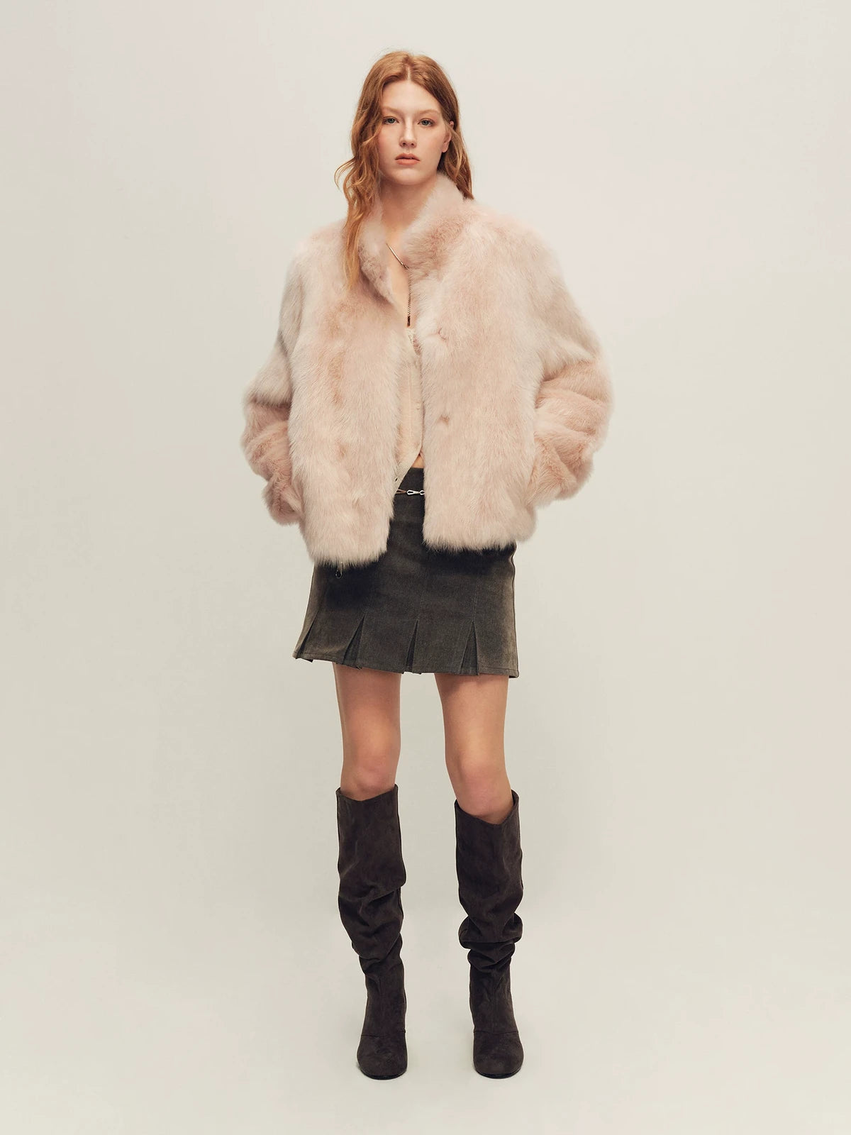 Firelady Fur Women's Toscana Shearling Jacket - Convertible Stand Collar in Dusty Pink - view 3