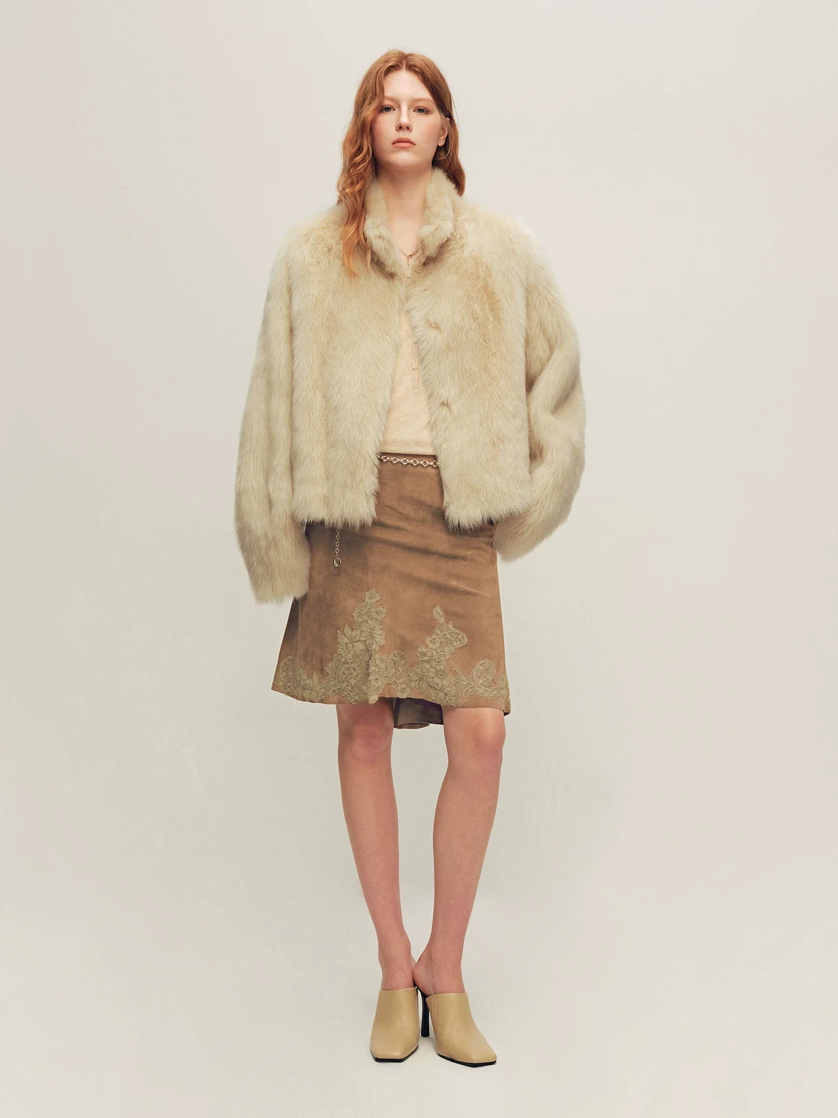 Firelady Fur Women's Toscana Shearling Jacket - Convertible Stand Collar in Linen Beige - view 3