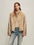 Firelady Fur Women's Toscana Shearling Jacket - Convertible Stand Collar in Pastel Brown - front half
