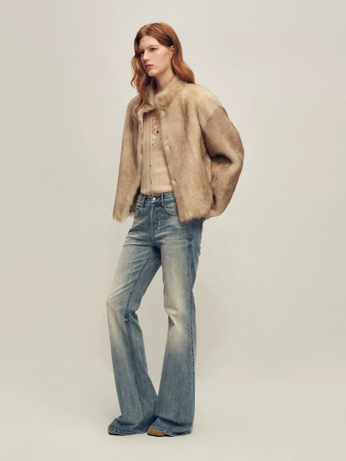 Firelady Fur Women's Toscana Shearling Jacket - Convertible Stand Collar in Pastel Brown - view 2