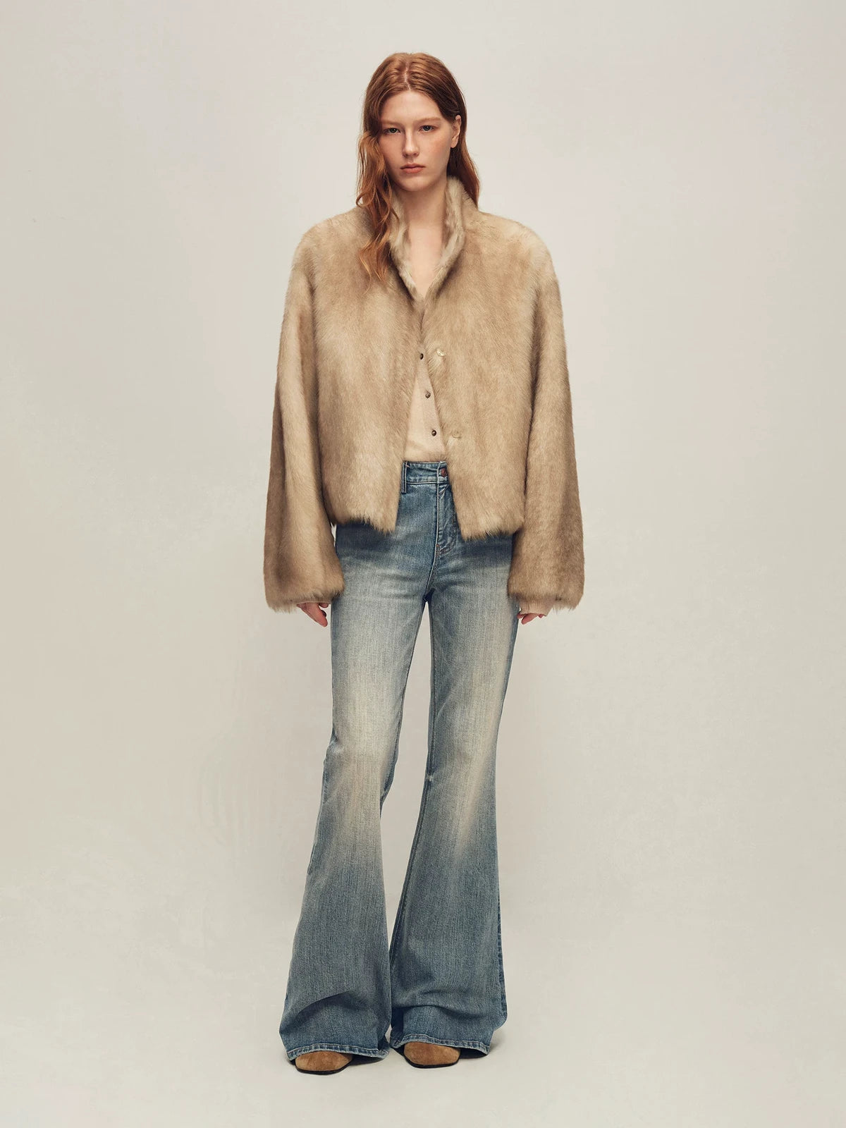 Firelady Fur Women's Toscana Shearling Jacket - Convertible Stand Collar in Pastel Brown - view 3