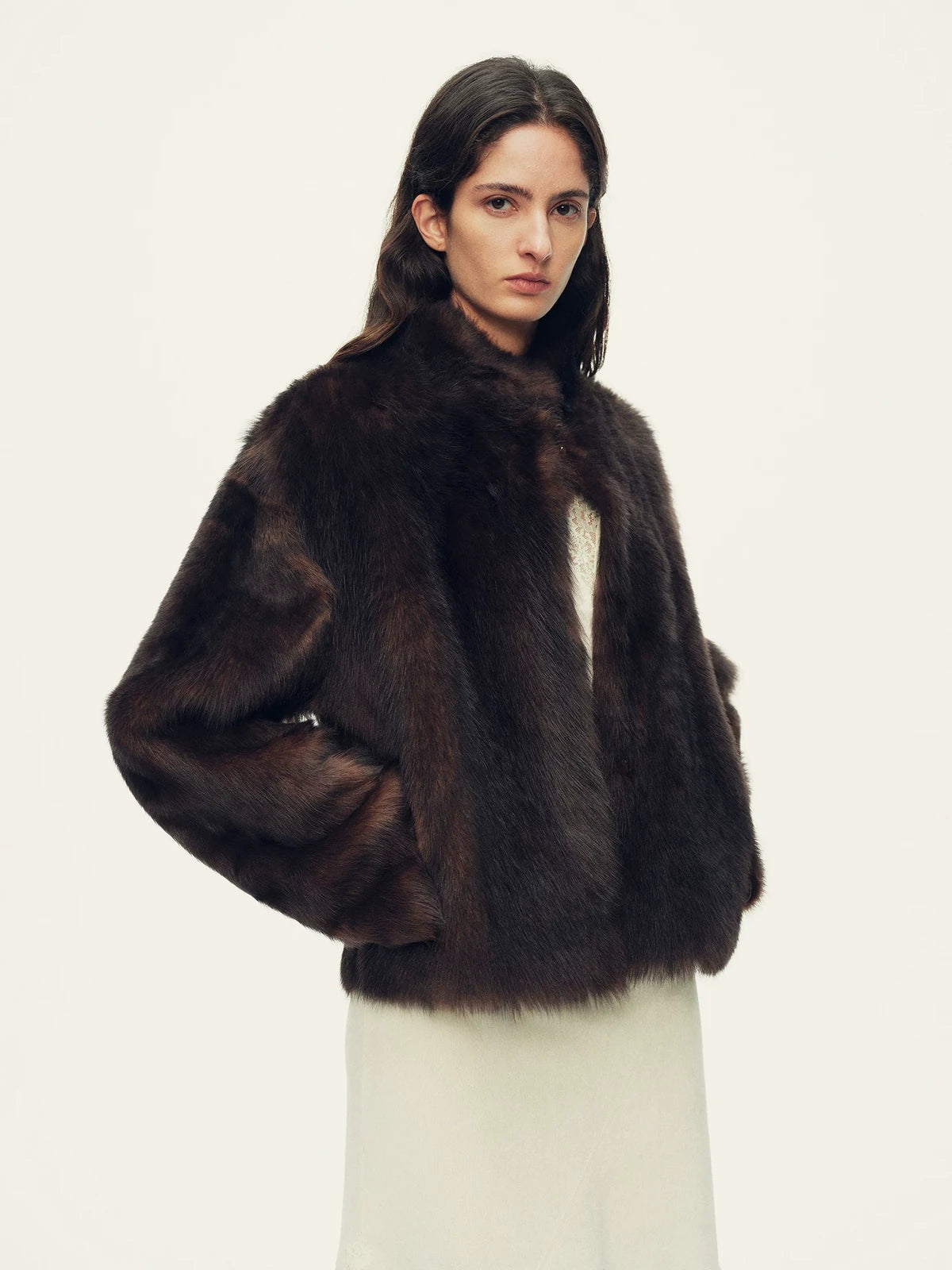 Firelady Fur Women's Toscana Shearling Jacket - Convertible Stand Collar in Tea Brown - view 2