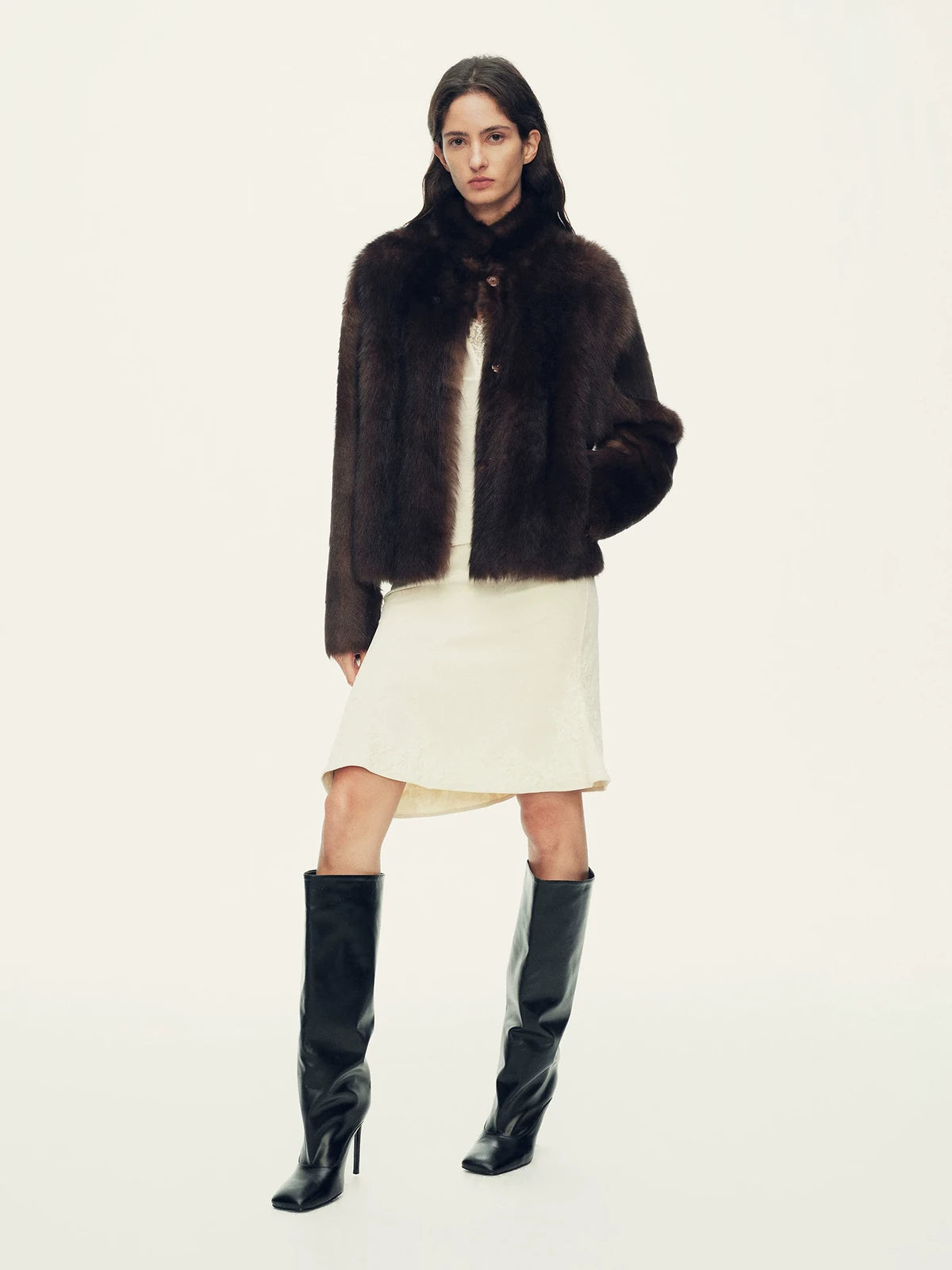 Firelady Fur Women's Toscana Shearling Jacket - Convertible Stand Collar in Tea Brown - view 3