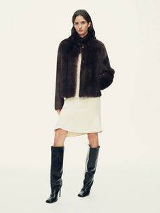 Firelady Fur Women's Toscana Shearling Jacket - Convertible Stand Collar in Tea Brown - view 3