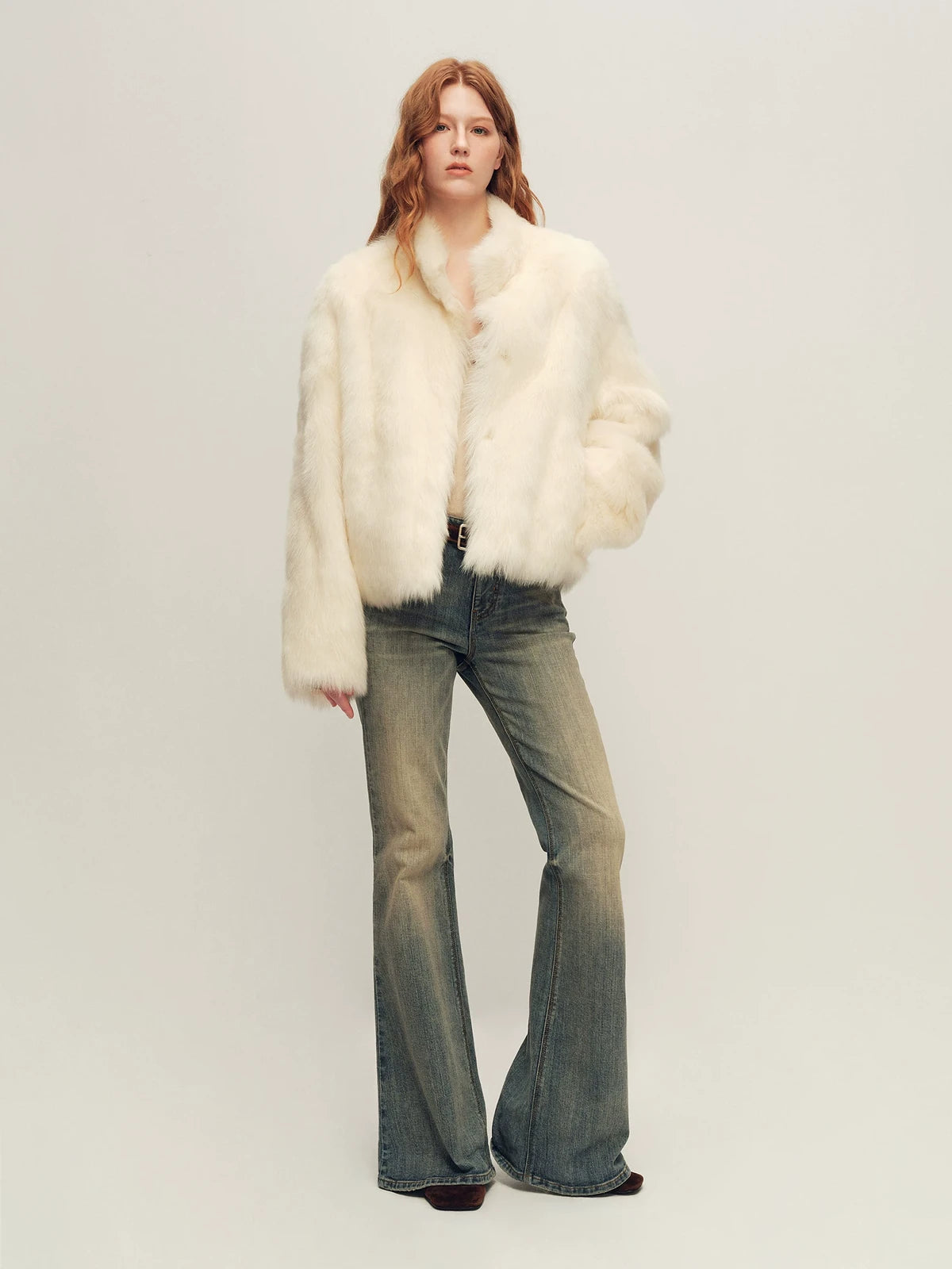 Firelady Fur Women's Toscana Shearling Jacket - Convertible Stand Collar in White - view 3