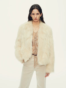 Firelady Fur Women's Saga Fox Fur Jacket - Soft V-Neck in Apricot - front half