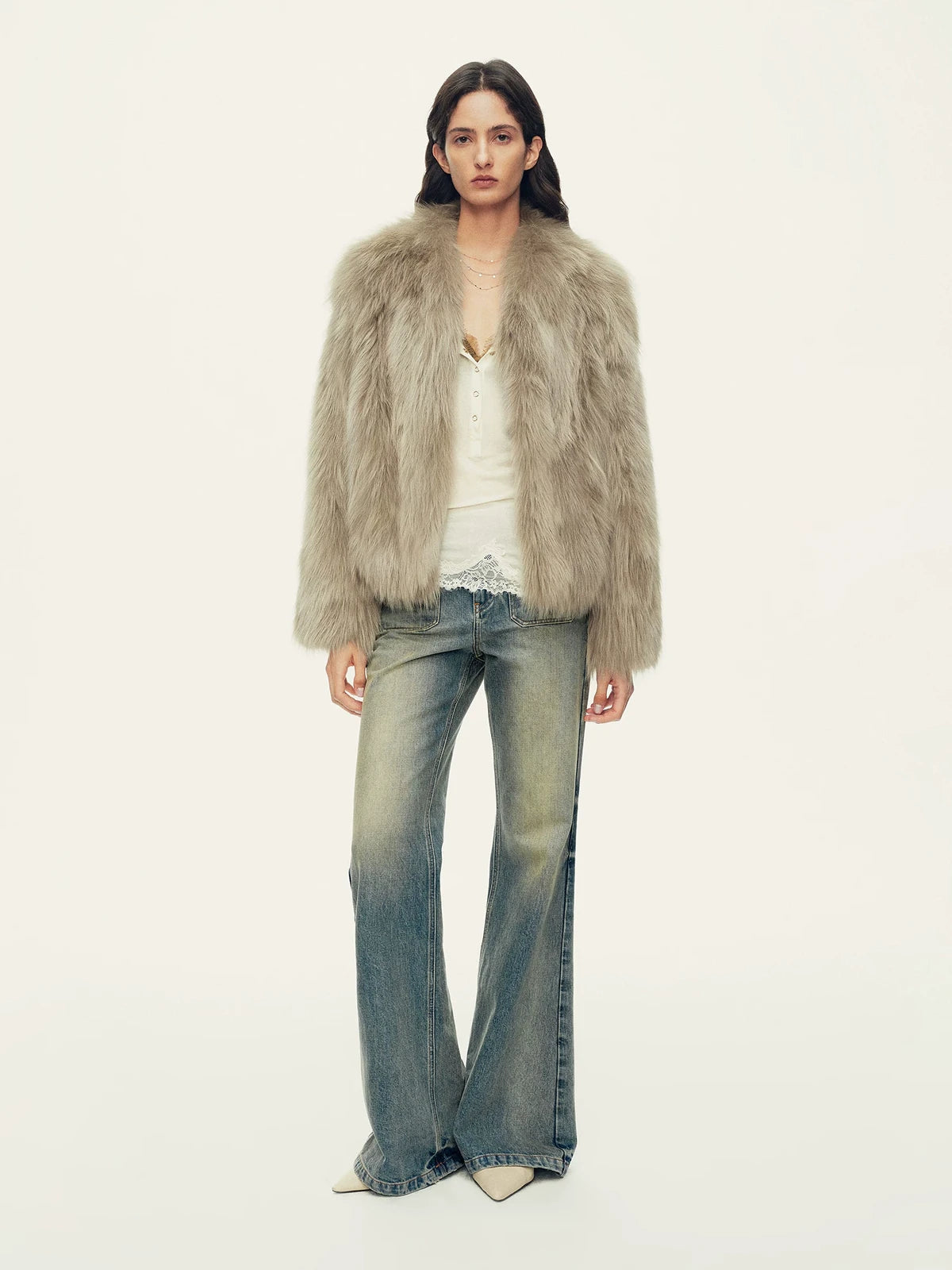 Firelady Fur Women's Saga Fox Fur Jacket - Soft V-Neck in Pine Green - view 3