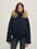 Firelady Fur Women's Hooded Goose Down Jacket - Detachable Fur Trim in Navy - front half