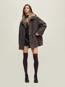Firelady Fur Women's Mid-Length Down Parka - Detachable Curly Shearling Collar in Gray Cocoa - view 2