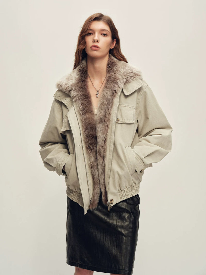 Firelady Fur women's cotton twill down parka — light gray front