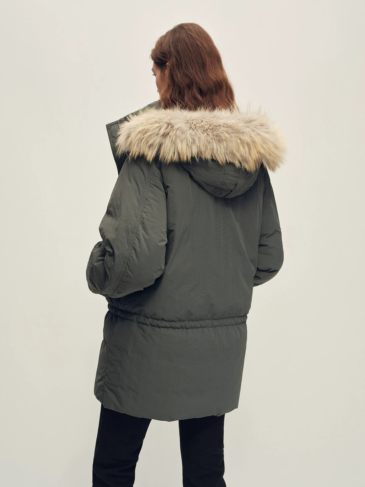 Firelady Fur Women's Hooded Goose Down Parka - Adjustable Waist in Charcoal Gray - view 3