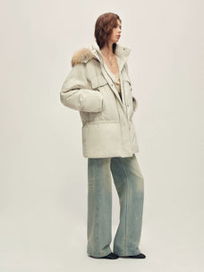 Firelady Fur Women's Hooded Goose Down Parka - Adjustable Waist in Pale Gray - view 2
