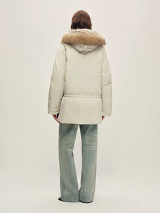 Firelady Fur Women's Hooded Goose Down Parka - Adjustable Waist in Pale Gray - view 3