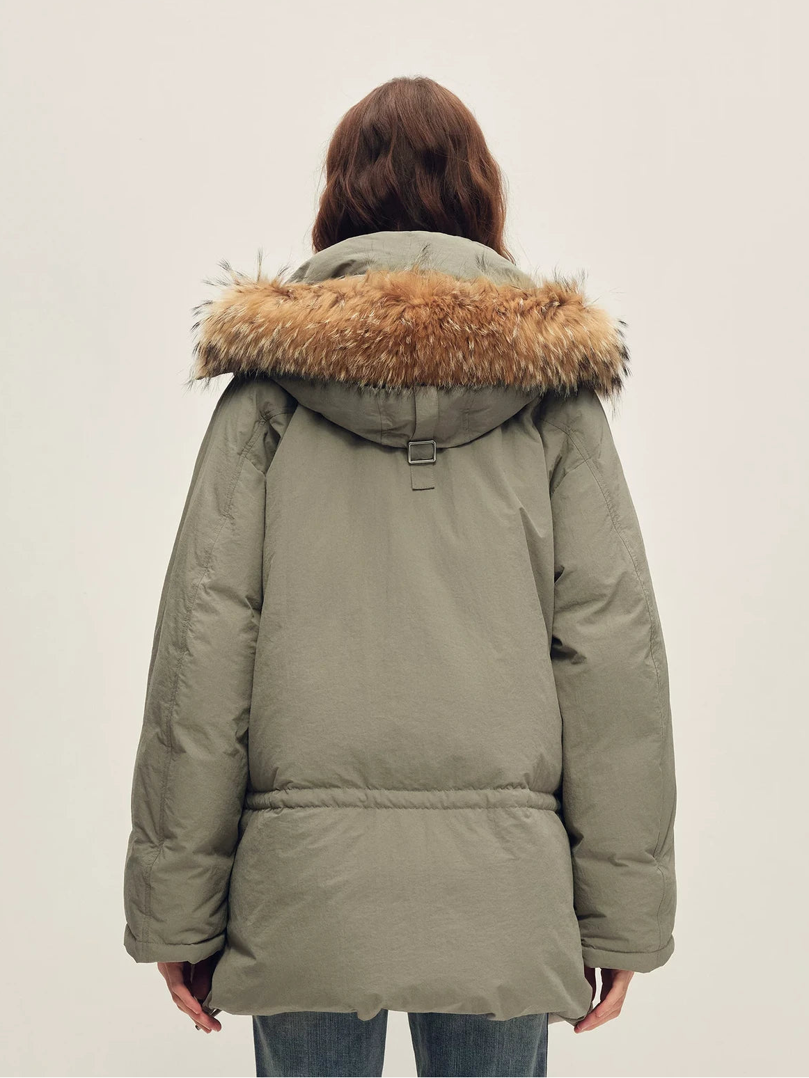 Firelady Fur Women's Hooded Goose Down Parka - Adjustable Waist in Sage Gray - view 3