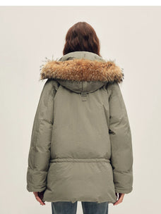 Firelady Fur Women's Hooded Goose Down Parka - Adjustable Waist in Sage Gray - view 3
