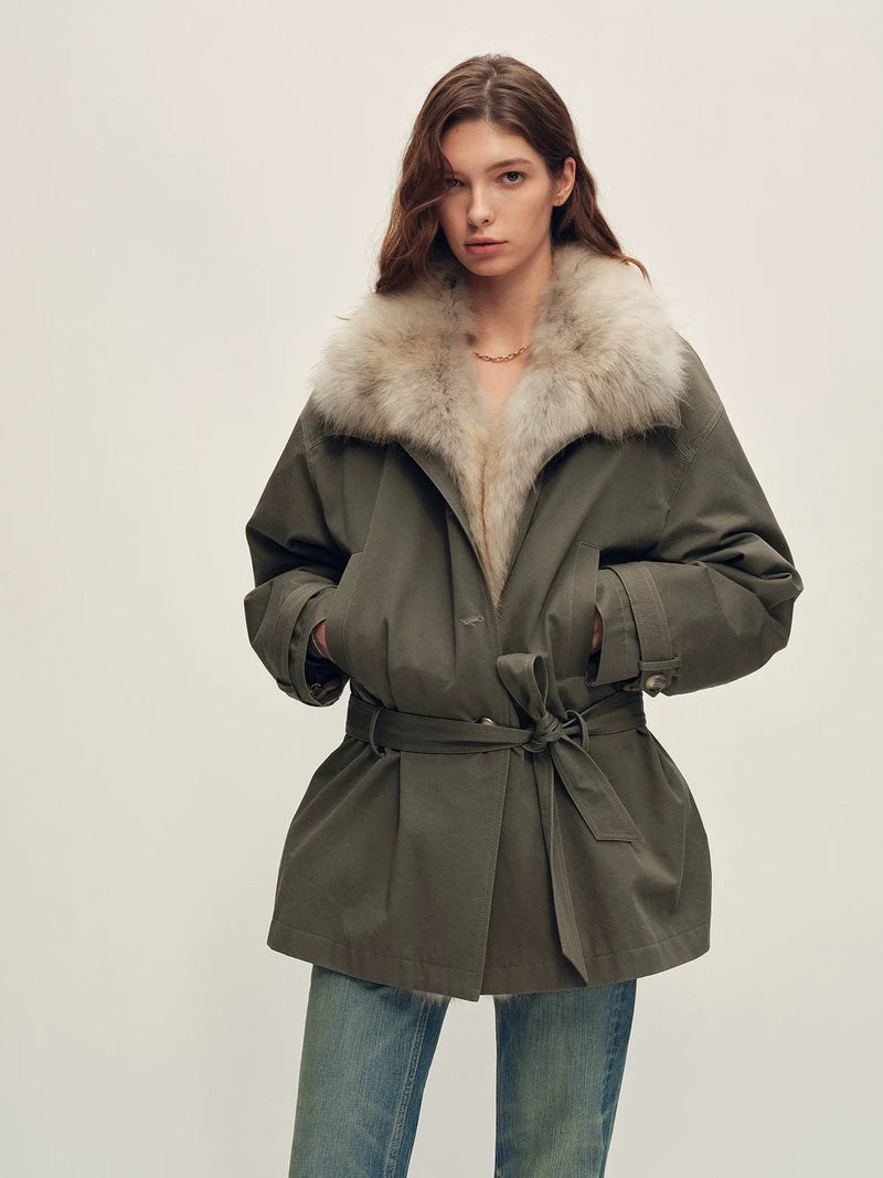 Firelady Fur cotton twill down parka dark-charcoal front view