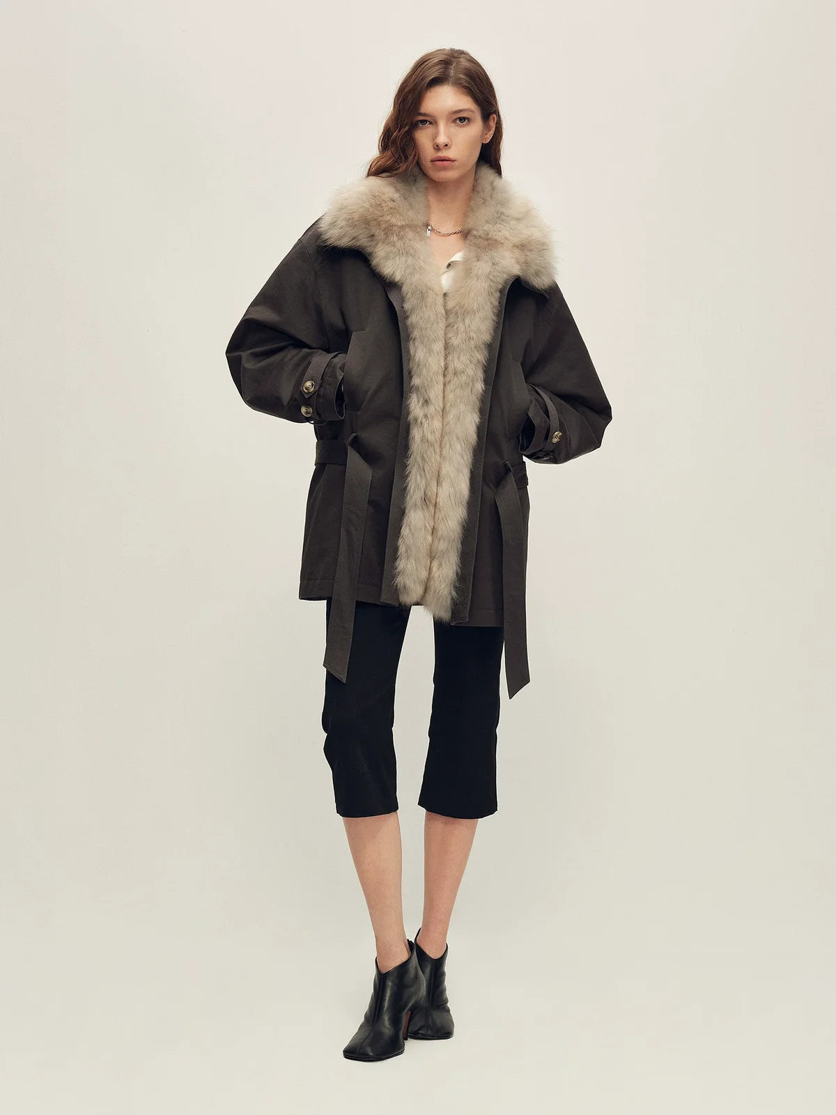 Firelady Fur cotton twill down parka dark-charcoal full view