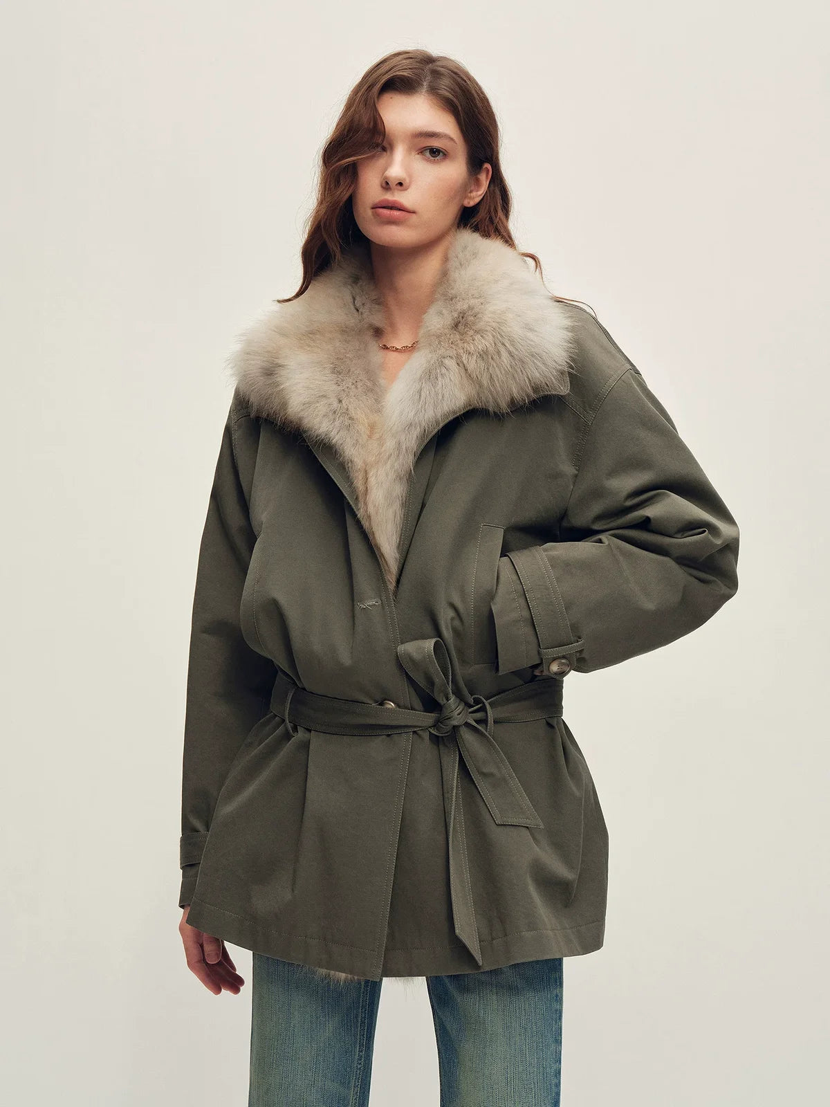 Firelady Fur cotton twill down parka dark-charcoal side view