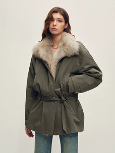 Firelady Fur cotton twill down parka dark-charcoal side view