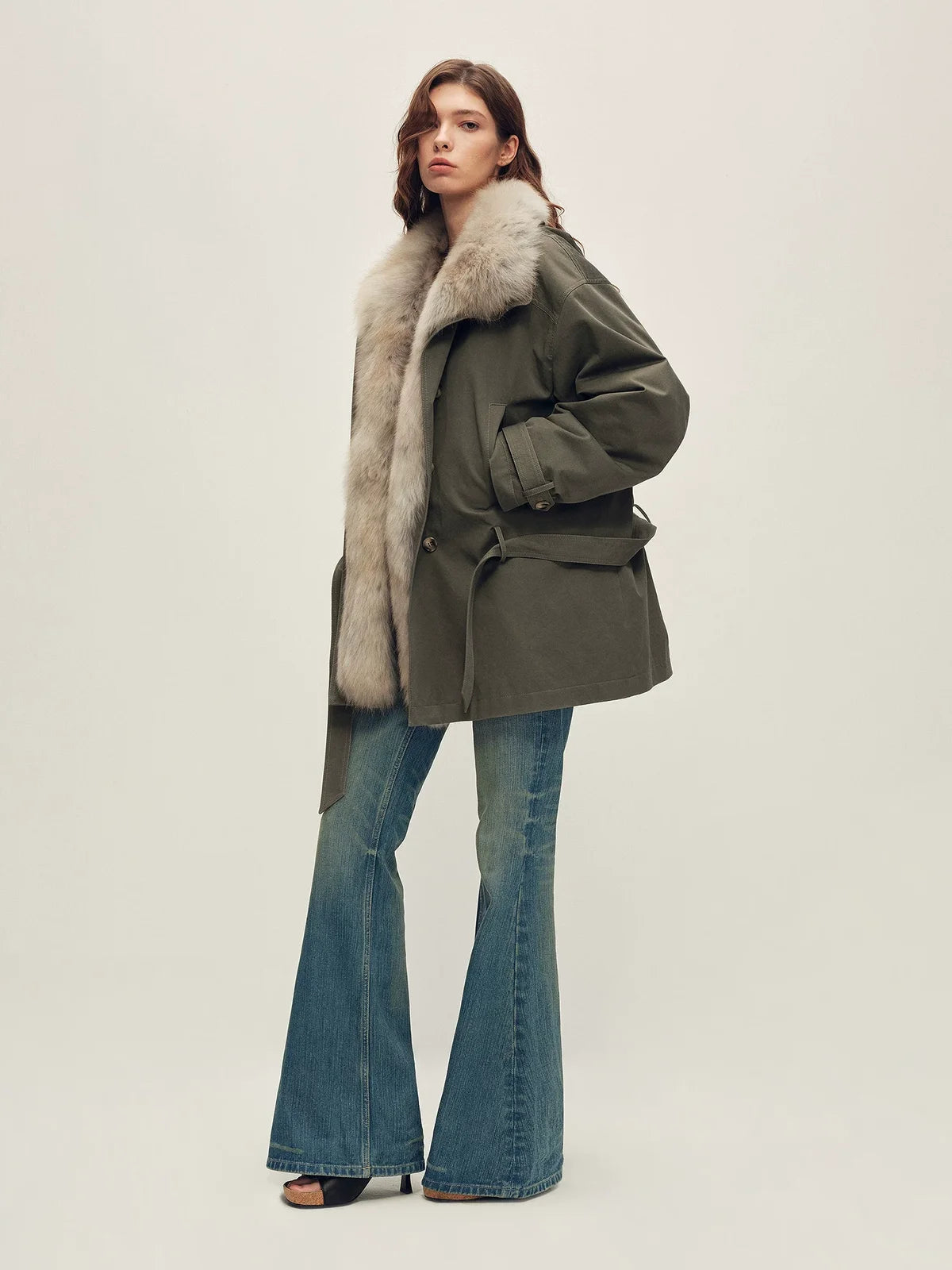 Firelady Fur cotton twill down parka reed-green full view
