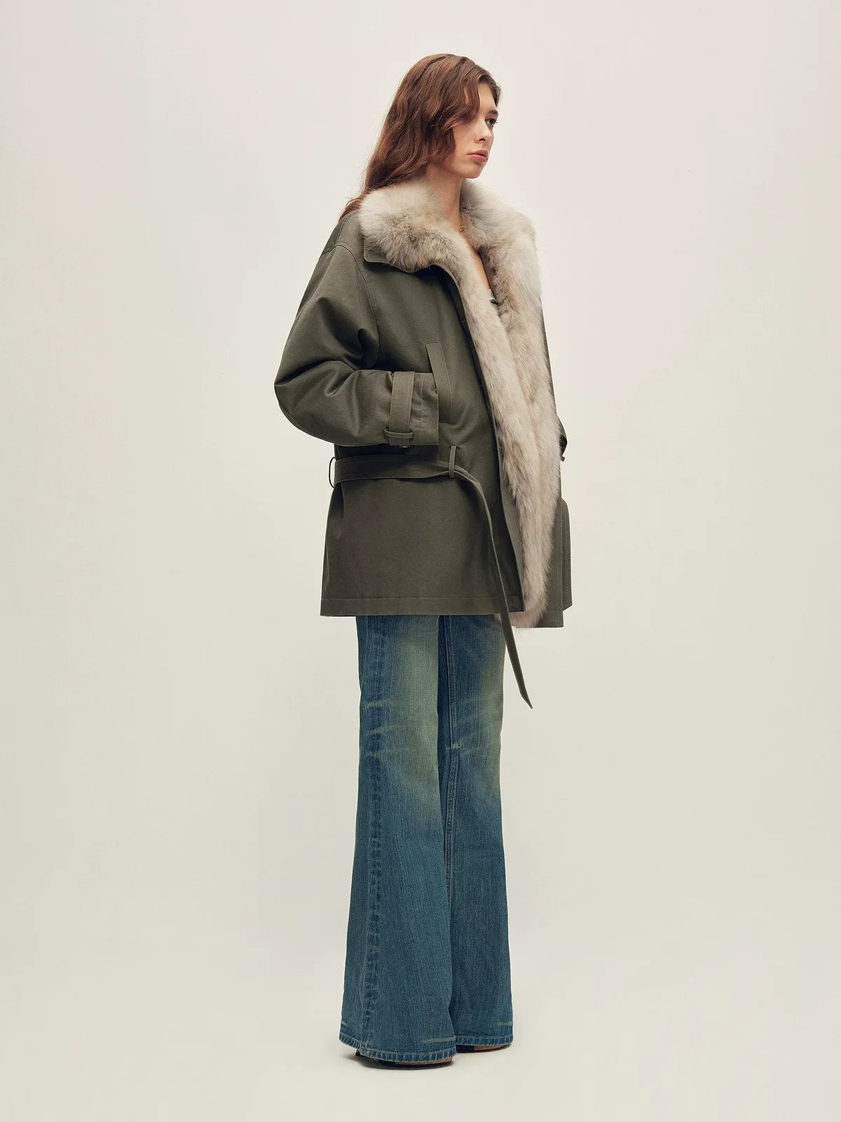 Firelady Fur cotton twill down parka reed-green side view