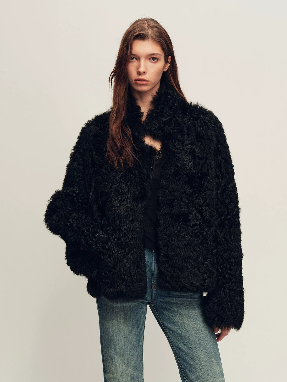 Firelady Fur Women's Reversible Shearling Jacket - Toscana in Black - front half