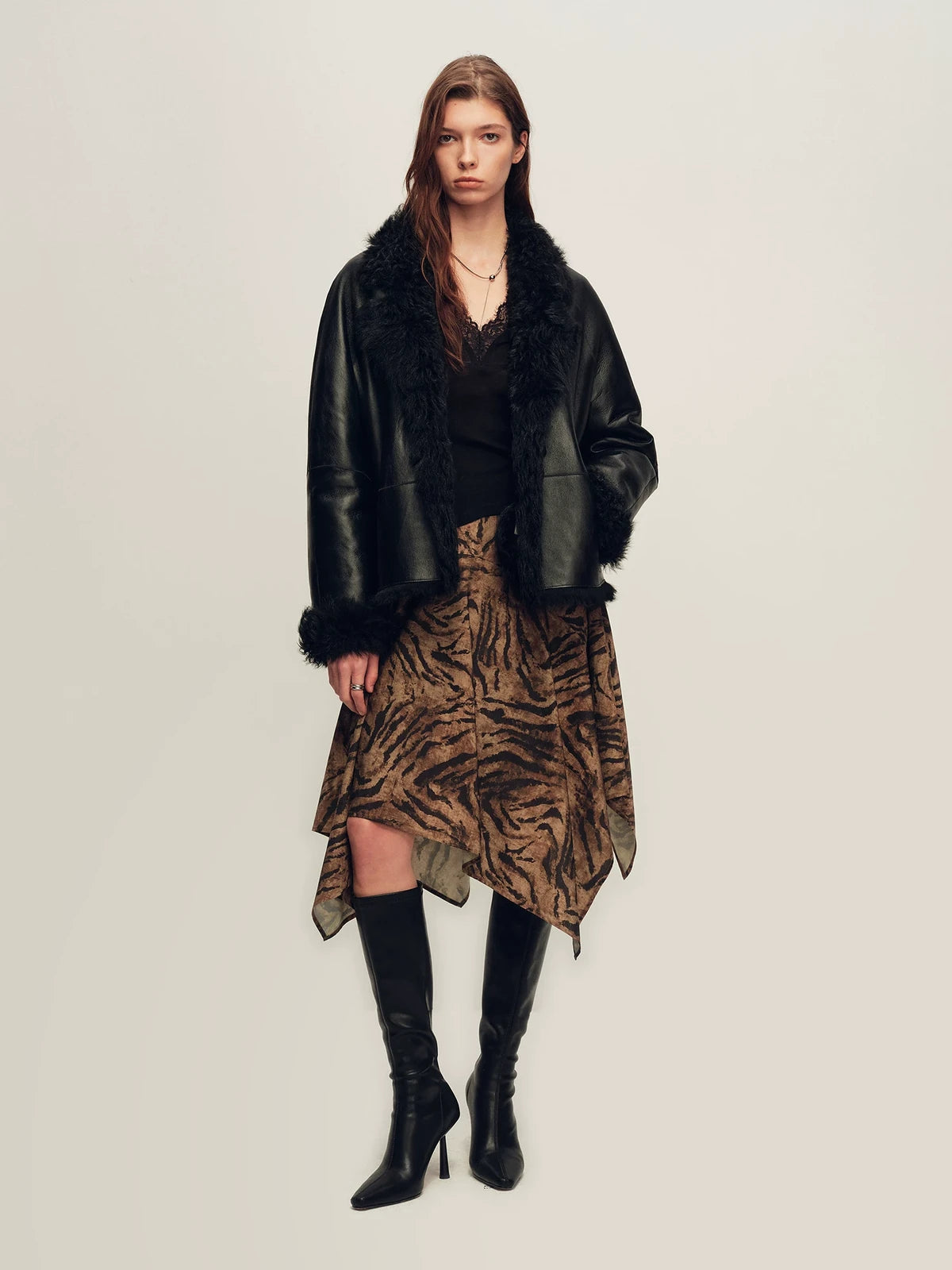 Firelady Fur Women's Reversible Shearling Jacket - Toscana in Black - view 3