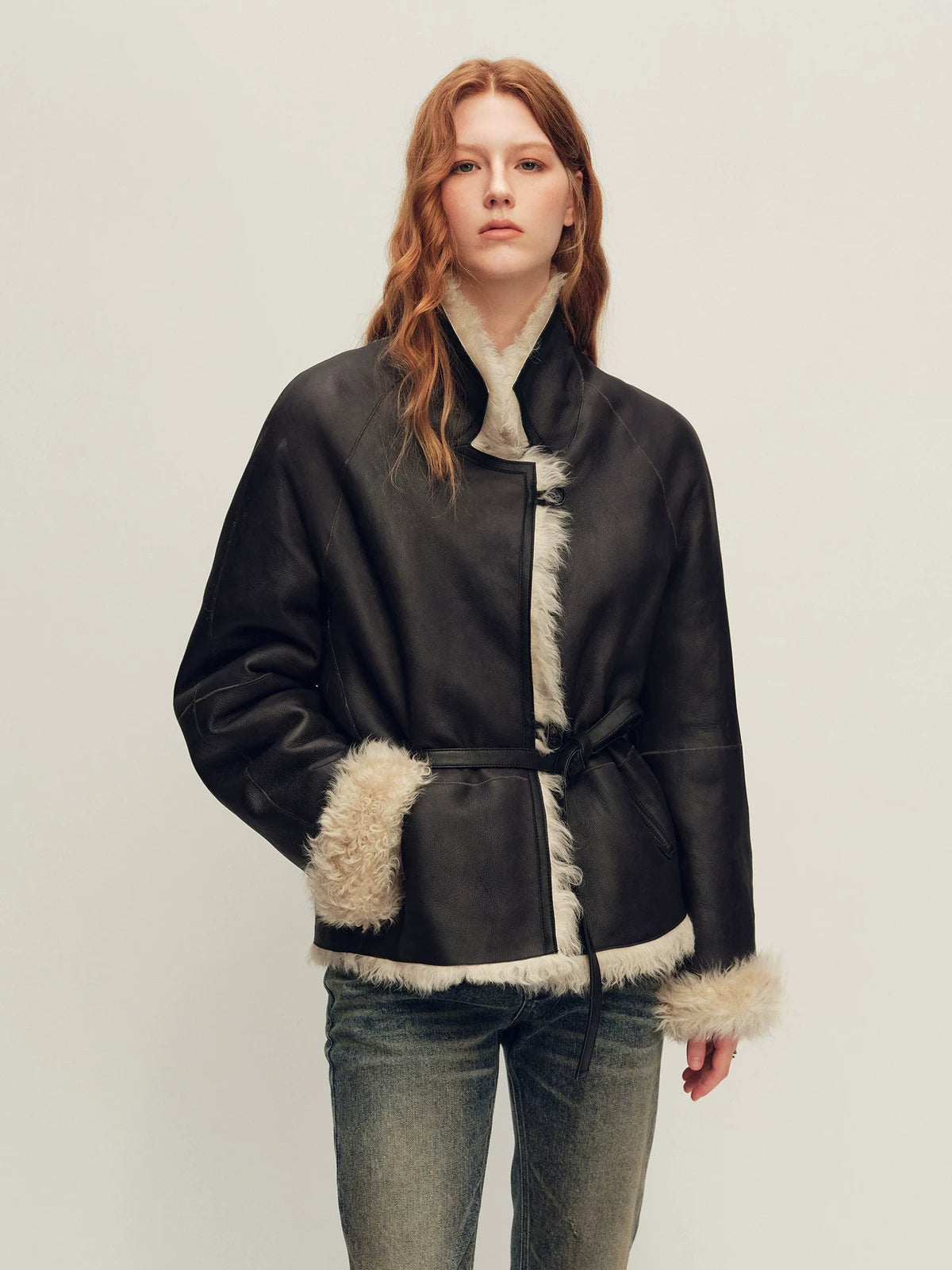 Firelady Fur Women's Reversible Shearling Jacket - Toscana in Cream Beige - view 2