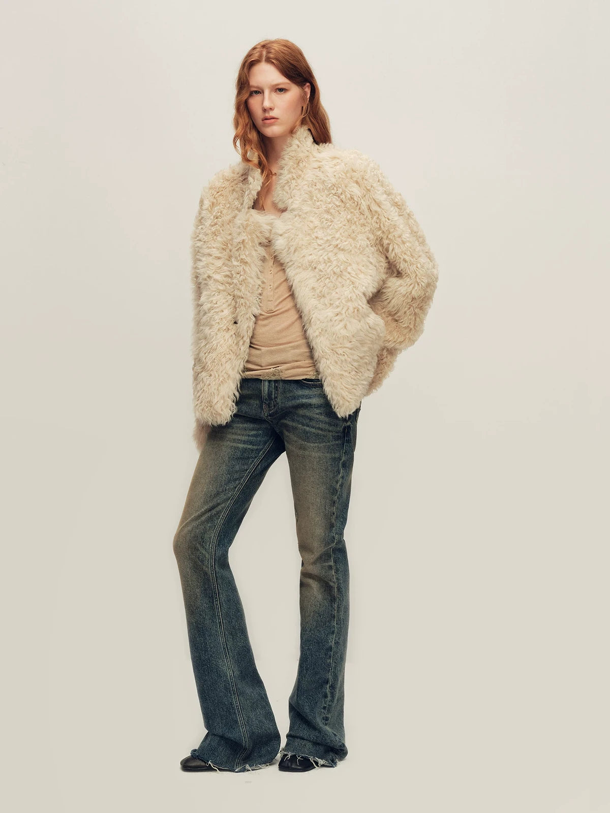 Firelady Fur Women's Reversible Shearling Jacket - Toscana in Cream Beige - view 3