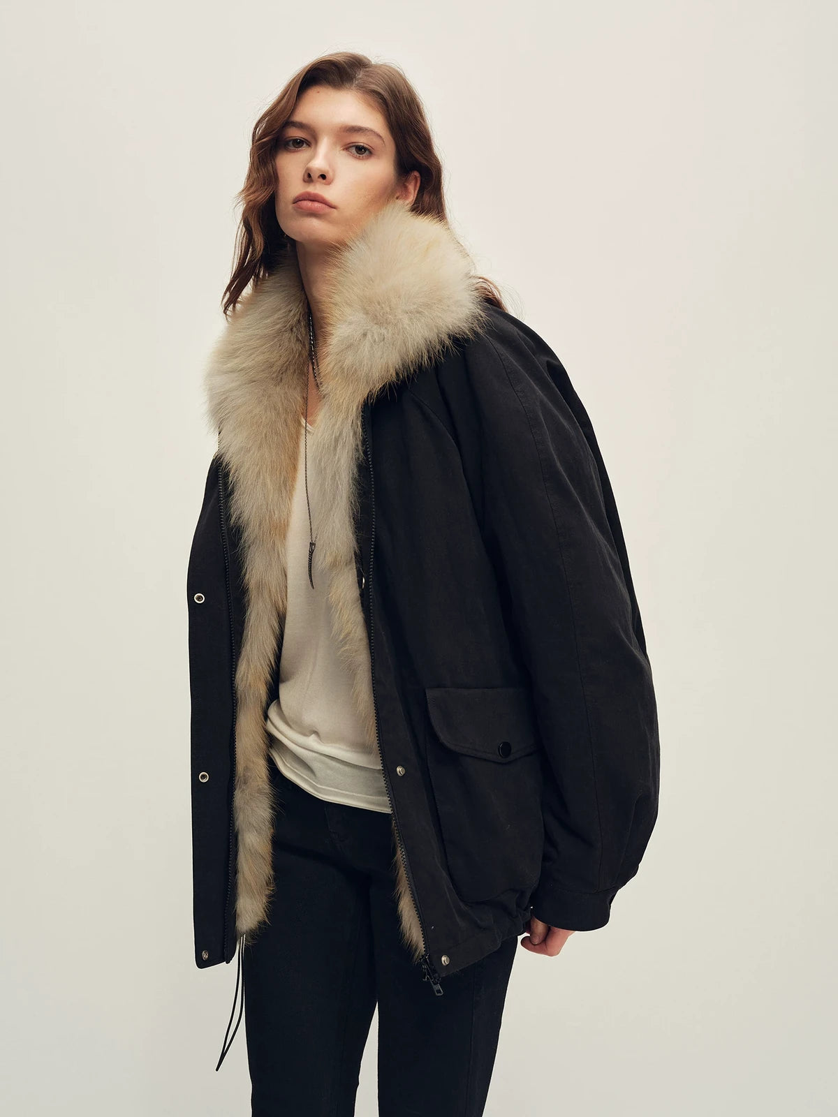 Firelady Fur Women's Fox Fur Trim Down Parka - Relaxed Fit in Black - view 2
