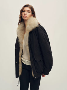 Firelady Fur Women's Fox Fur Trim Down Parka - Relaxed Fit in Black - view 2
