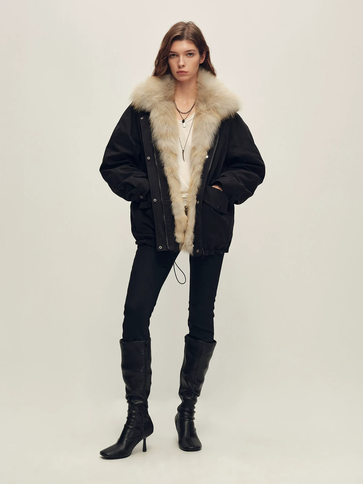 Firelady Fur Women's Fox Fur Trim Down Parka - Relaxed Fit in Black - view 3
