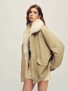 Firelady Fur Women's Fox Fur Trim Down Parka - Relaxed Fit in Khaki - view 2
